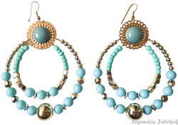 Xuxa Arany-türkizkék színű gyöngyös bizsu fülbevaló