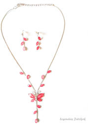 Xuxa Piros pillangós bizsu nyaklánc és fülbevaló szett