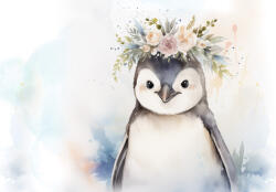 Consalnet Pingvinecske virág koszorúval poszter, fotótapéta, Vlies (350 x 250 cm) (C1-15221VX7)