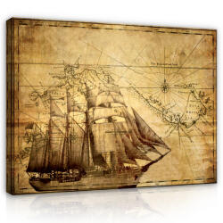 Consalnet Vászonkép, Hajó térképen, 100x75 cm méretben (C5-145O1)