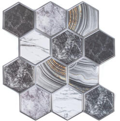 GRACE Csempematrica, 3D Öntapadós falpanel, Hatszögletű márvány szürke, 30x30 cm (TP02810)