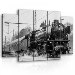 Consalnet Vászonkép, 5 darabos Gőzmozdony fekete-fehér 150x100 cm méretben (C5-11385S12)
