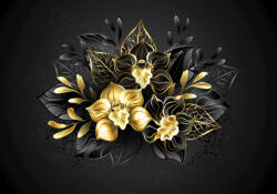 Sverus Fotótapéta Composition of two black and one gold, jewelry orchids with ornamental plants, 368 x 254 cm (SV-132710956WM-368X254CM)