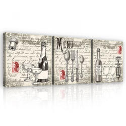 Consalnet Vászonkép 3 darabos, Éttermi motívumok, 3 db 25x25 cm méret (C5-11717S13)