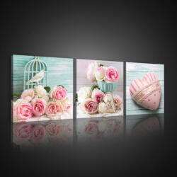 Consalnet Vászonkép 3 darabos, Rózsák és szív, 3 db 25x25 cm méret (C5-10544S13)