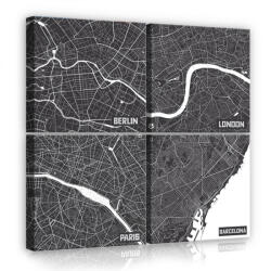 Consalnet Vászonkép 4 darabos, Város térképek 50x50 cm méretben (C5-12762S20)