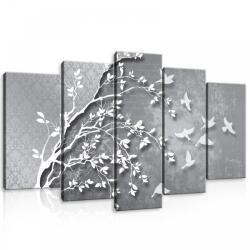 Consalnet Vászonkép 5 darabos, Faág madarakkal fekete-fehérben 100x60 cm méretben (C5-10231S17)