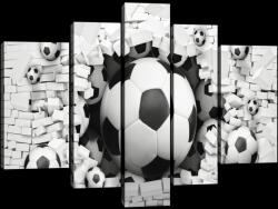 Consalnet Vászonkép, 5 darabos, Focilabdák téglafallal 170x100 cm méretben (C5-20104S4A)