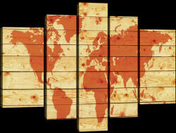 Consalnet Vászonkép, 5 darabos, Világtérkép fa alapon 170x100 cm méretben (C5-20266S4A)