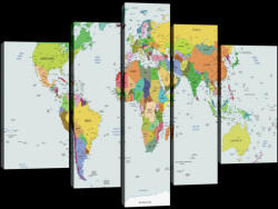 Consalnet Vászonkép, 5 darabos, Színes világtérkép 170x100 cm méretben (C5-20263S4A)