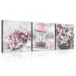 Consalnet Vászonkép 3 darabos, Virágok és lámpás, 3 db 25x25 cm méret (C5-11709S13)