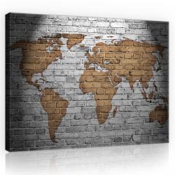 Consalnet Vászonkép, Világtérkép téglafalon, 100x75 cm méretben (C5-10880O1)