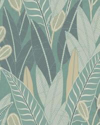 Grandeco Zöld-türkiz-bézs trópusi levél mintás tapéta (Attitude A65703) (A65703)