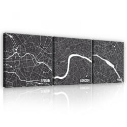 Consalnet Vászonkép 3 darabos, Város térképek, 3 db 25x25 cm méret (C5-12762S13)