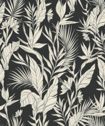 Grandeco Fekete alapon nagy leveles tapéta (Omura A71103) (A71103)