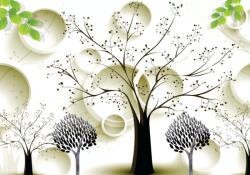 Sverus Fotótapéta Chinese Style 3D Composition with Trees and Circles, 416 x 254 cm (SV-149165518WM-416X254CM)