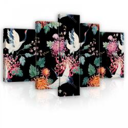 Consalnet Vászonkép, 5 darabos, Virágok és madarak 170x100 cm méretben (C5-11758S4A)