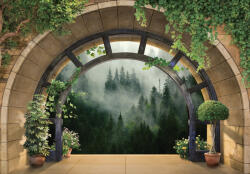 Consalnet Boltíven át kilátás ködös erdőre poszter, fotótapéta, Vlies (300 x 210 cm) (C1-14085VX6)