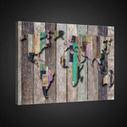 Consalnet Vászonkép, Világtérkép deszkán, 60x40 cm méretben (C5-20271O4)