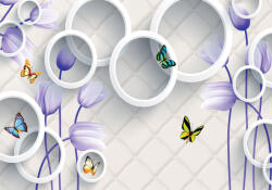 Sverus Fotótapéta 3d Violet Flowers, Butterflies, and White Cicles, 416 x 254 cm (SV-148088471WM-416X254CM)
