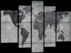 Consalnet Vászonkép, 5 darabos, Szürke világtérkép 170x100 cm méretben (C5-20273S4A)