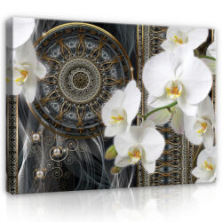 Consalnet Vászonkép, Orchidea mandala háttérmintával 80x60 cm méretben (C5-2477O6)