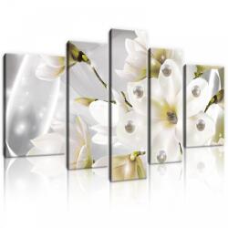 Consalnet Vászonkép, 5 darabos, Fehér magnóliák gyöngyökkel 170x100 cm méretben (C5-20020S4A)