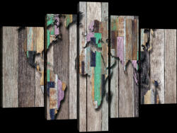 Consalnet Vászonkép, 5 darabos, Világtérkép deszkán 170x100 cm méretben (C5-20271S4A)