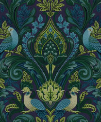 Grandeco Sötét kék-zöld tónusú motívumok madarakkal tapéta (Arcadia A67802) (A67802)