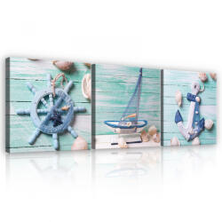 Consalnet Vászonkép 3 darabos, Tengerész motívumok, 3 db 25x25 cm méret (C5-13209S13)