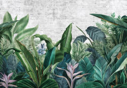 Consalnet Zöld trópusi levelek téglafal előtt poszter, fotótapéta, Vlies (104 x 70, 5 cm) (C1-15302VEM)