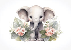 Consalnet Kicsi elefánt virágokkal poszter, fotótapéta, Vlies (208 x 146 cm) (C1-15219VEXL)