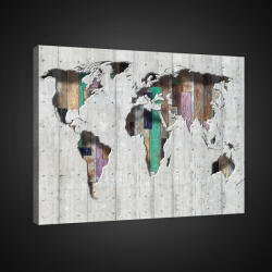 Consalnet Vászonkép, Világtérkép deszkán, 80x60 cm méretben (C5-20269O6)