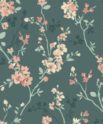 Grandeco Cseresznye virág zöld alapon tapéta (Omura A70002) (A70002)