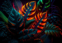 Consalnet Neon levelek poszter, fotótapéta, Vlies (300 x 210 cm) (C1-14669VX6)