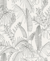 Grandeco Fekete-fehér trópusi levél mintás tapéta (Omura A69301) (A69301)