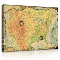 Consalnet Vászonkép, Régi kiégett térkép, 100x75 cm méretben (C5-10946O1)