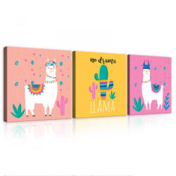 Consalnet Vászonkép 3 darabos, No drama - Llama, 3 db 25x25 cm méret (C5-12503S13)