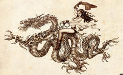 Consalnet Nő sárkányon poszter, fotótapéta, Vlies (104 x 70, 5 cm) (C1-1345VEM)