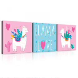 Consalnet Vászonkép 3 darabos, Llama love, 3 db 25x25 cm méret (C5-12504S13)