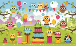 Consalnet Színes baglyok poszter, fotótapéta, Vlies (104 x 70, 5 cm) (C1-1375VEM)