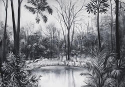 Consalnet Fekete-fehér tó az erdőben poszter, fotótapéta, Vlies (200 x 140 cm) (C1-15586VX4)