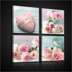 Consalnet Vászonkép 4 darabos, Rózsák és szív 32x32cm méretben (C5-2573S21)