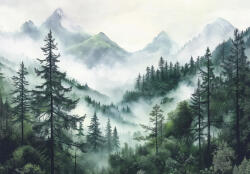 Consalnet Hegyek a ködös fenyves mögött poszter, fotótapéta, Vlies (100 x 75 cm) (C1-15623VX2)