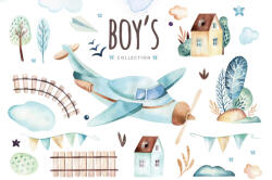 Dimex WATERCOLOR AIRPLANE WITH TRACK fotótapéta, poszter, vlies alapanyag, 375x250 cm (MS-5-1437)