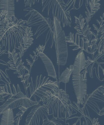 Grandeco Kék-törtfehér trópusi levél mintás tapéta (Omura A69303) (A69303)