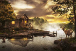 Dimex Vlies Fotótapéta - wooden house by the stream - 375x250 cm (MS-5-1267)