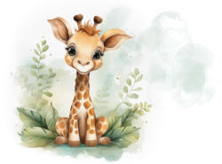 Consalnet Kis zsiráf levelekkel poszter, fotótapéta, Vlies (368 x 254 cm) (C1-15223V8)