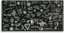 DMS 3D PVC falpanel Fekete alapon rajzos kávé mintás, fényes felülettel (DMS0118)