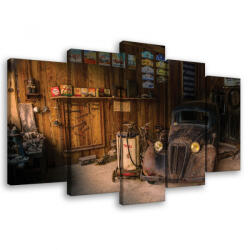 Consalnet Vászonkép 5 darabos, Retró autószerelő műhely 100x60 cm méretben (C5-10518S17)